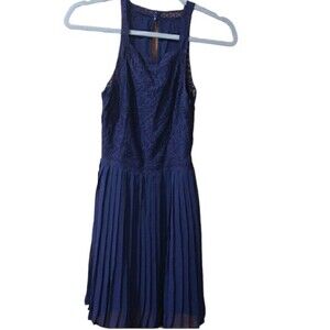Hollister Navy Blue Pleated & Lace Dress SMALL
